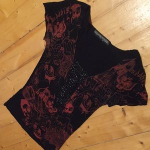 Buddhist Punk sexy mega low cut beaded T